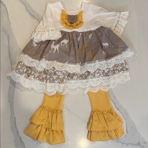 Giggle Moon Yellow and Gray Ruffle Dress